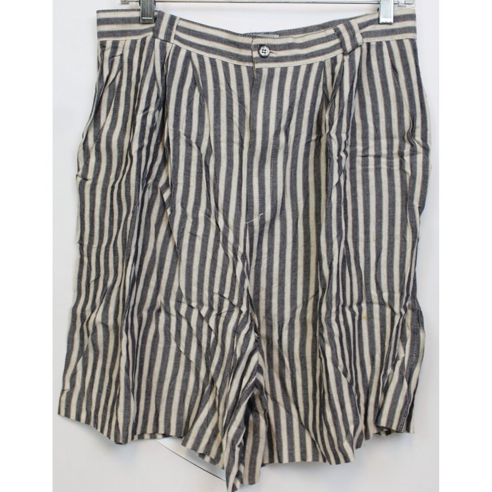 VTG David N Striped Linen Shorts Wide Leg High Waist sz 15/16 Woman 90s Preppy